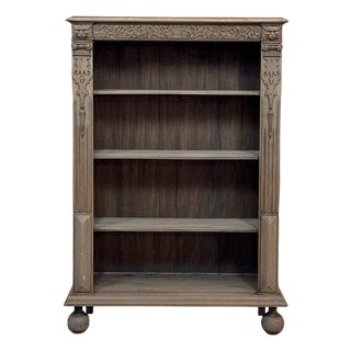 19th Century Renaissance Revival Stripped Oak Open Bookcase For Sale