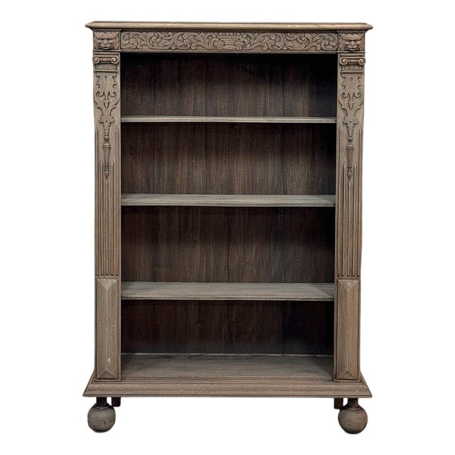 19th Century Renaissance Revival Stripped Oak Open Bookcase For Sale