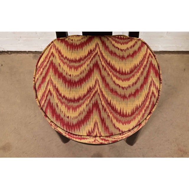 Wood Henredon Hollywood Regency Chinoiserie Ebonized Walnut High Back Dining Chairs, Set of Six For Sale - Image 7 of 13