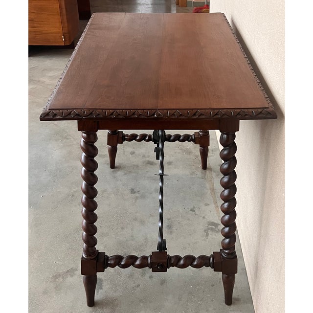 Mid 19th Century 19th Spanish Side Table With Cared Turned Legs and Iron Stretcher For Sale - Image 5 of 6
