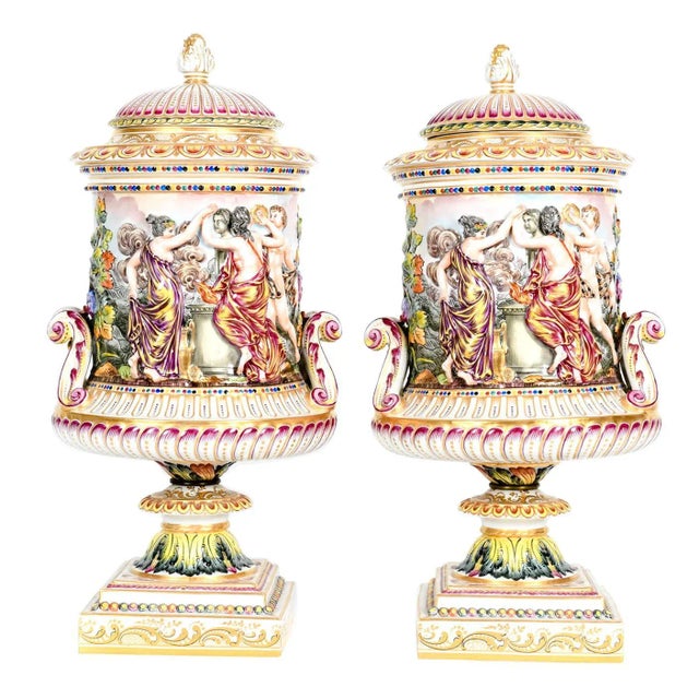 Porcelain Covered Urns / Pieces - a Pair For Sale - Image 13 of 13