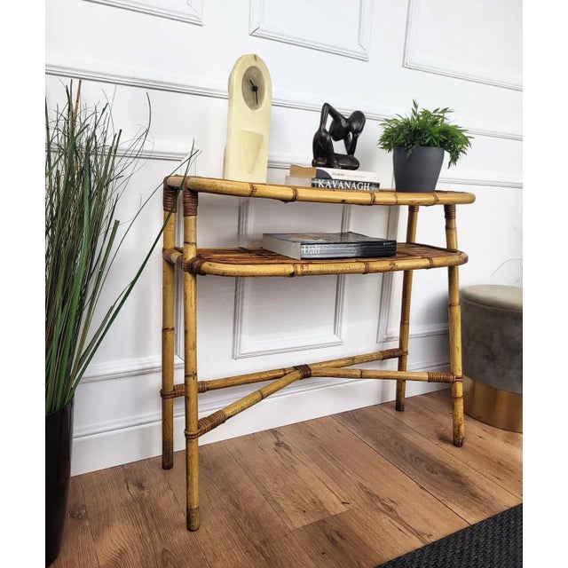 Bohemian Italian Bamboo Rattan Riviera Wall Console Table, 1960s | Chairish