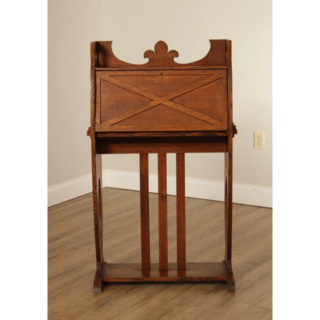 Arts & Crafts Antique Oak Drop Front Desk For Sale - Image 12 of 13