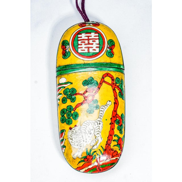 Colorful Hand Painted Antique Lacquer Asian Chinese Tiger Eyeglass Spectacle Case Chinoiserie Home Decor For Sale - Image 9 of 15