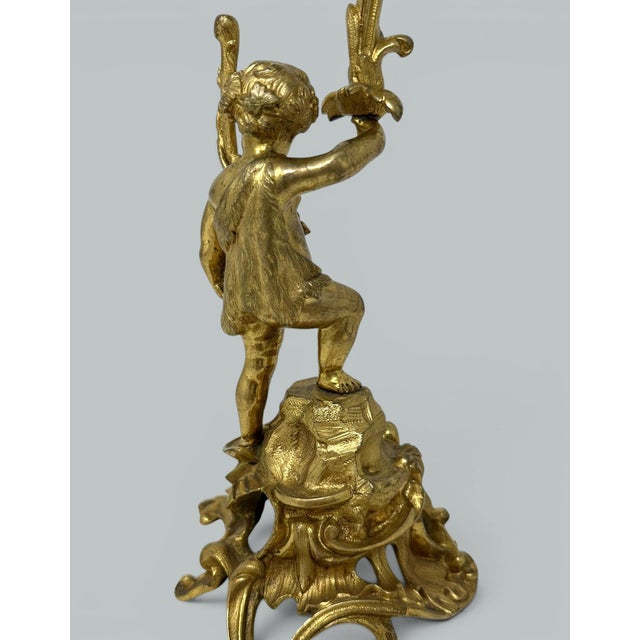 Antique Gilt Bronze Ormolu Twin Light Candelabra Candlestick Clodion Grand Tour For Sale - Image 4 of 10
