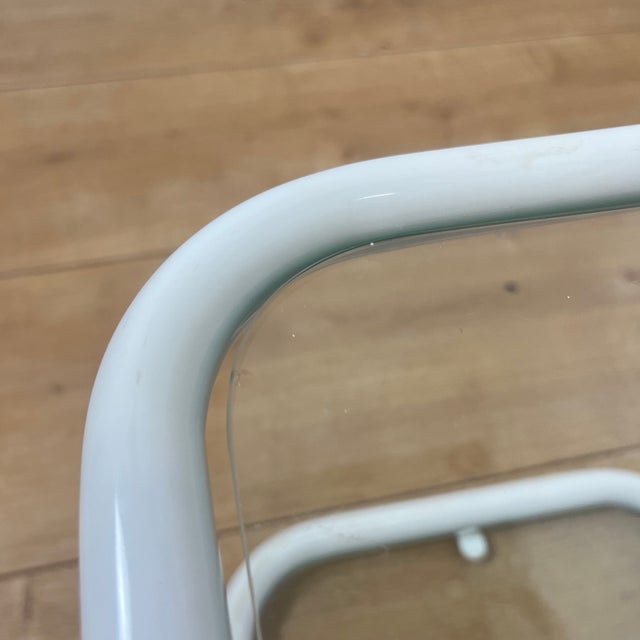 Vintage Side Table in White Tubular Metal and Glass, 1970s For Sale - Image 6 of 10