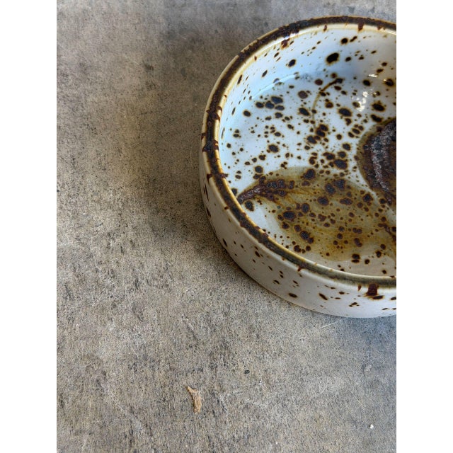 Ceramic Bowl With Speckled Glaze and Leaf Pattern Denmark Mid-Century Modern 1970s For Sale - Image 9 of 9