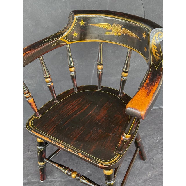 Wood American Ebonized Captain's Chair With Federal Style Eagle and Stars For Sale - Image 7 of 18
