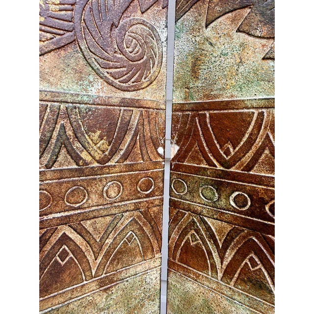1970s Signed Peacock Relief 6-Panel Folding Screen by K. Walton 12/100 For Sale - Image 11 of 18