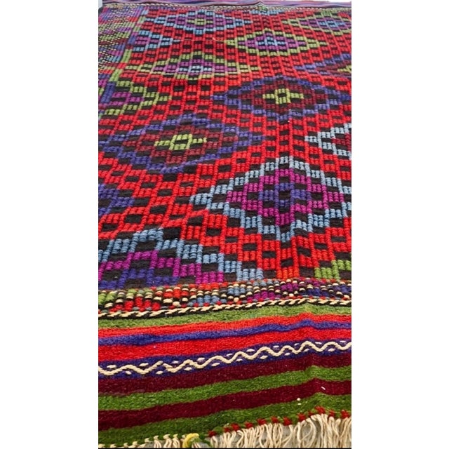 Mid-Century Modern Mid-Century Handwoven Anatolian Kilim Expressive Geometric Symbolism & Heritage Wool For Sale - Image 3 of 11