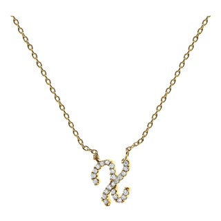 10K Yellow Gold Diamond Accent "X" Initial Script Style Pendant Necklace For Sale