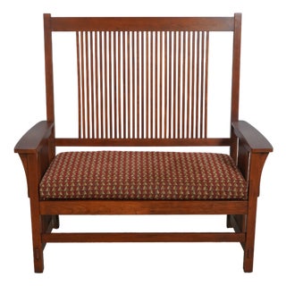 Stickley Mission Cherry Spindle Back Settee For Sale