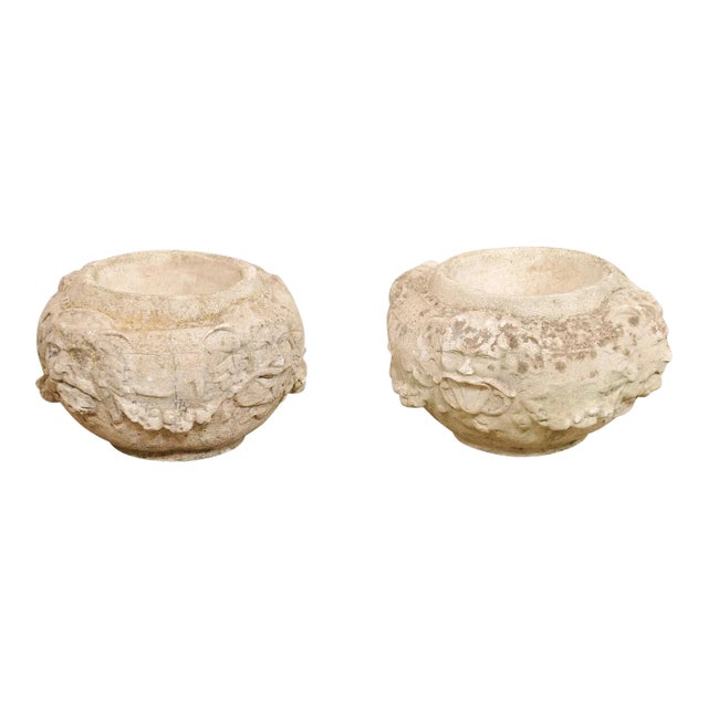 Spanish Mid 20th Century Cast-Stone Pots - A Pair For Sale