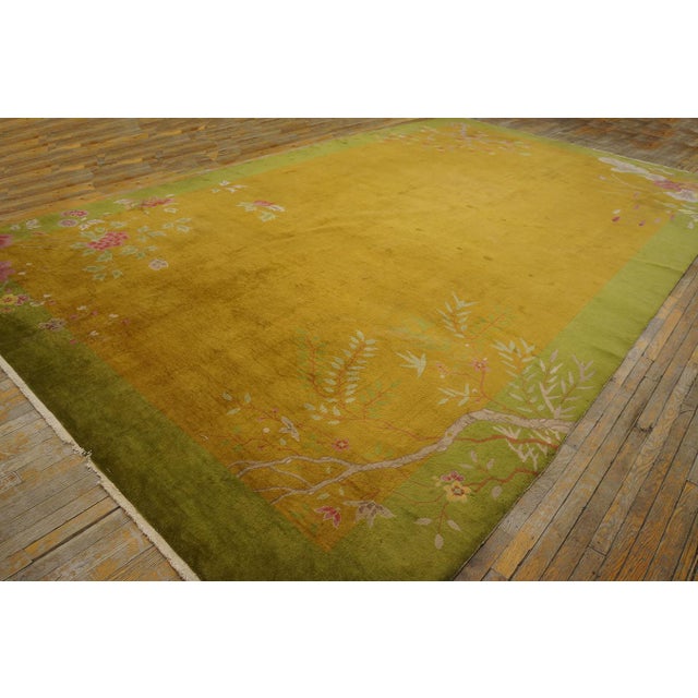 Textile Flashy Gold Background Color With Sprays Floral Pattern Antique Chinese Art Deco Rug by Nichols Workshop For Sale - Image 7 of 12