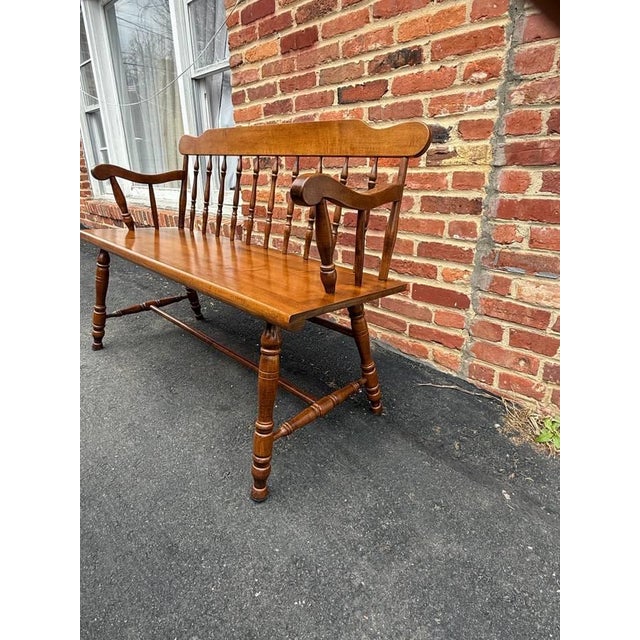 Vintage Early American Colonial Windsor Style Spindle Back Bench For Sale In Washington DC - Image 6 of 15