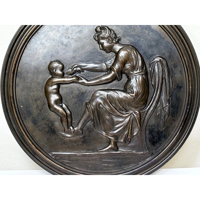 1 Original British Small Antique 19th Century Coalbrookdale Bronze Circular Mother Holding Her Child Wall Sculpture....