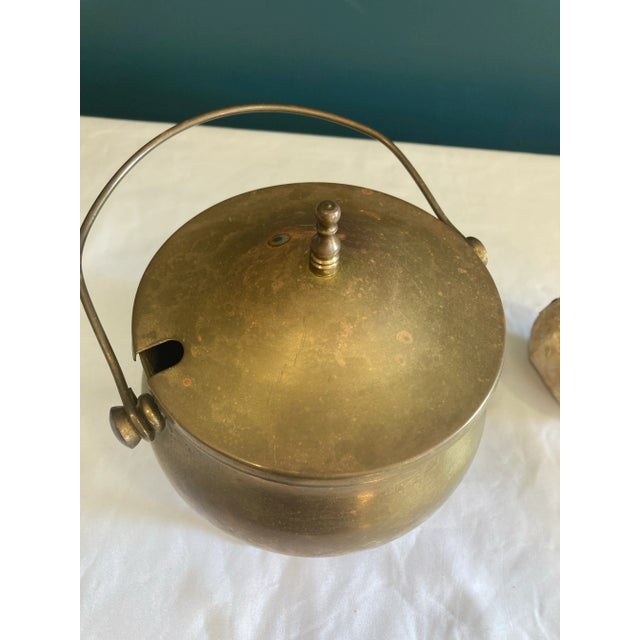 Mid 20th Century Vintage Solid Brass Fire Starting Pot With Pumice Stick For Sale - Image 5 of 9