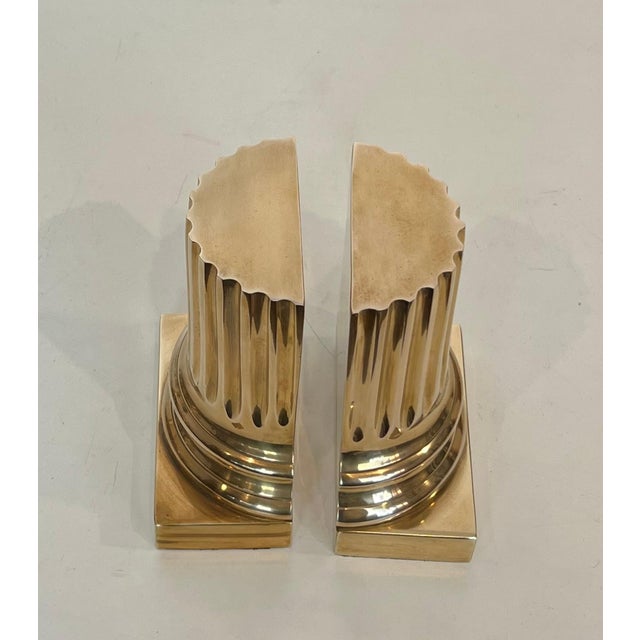 Brass Pair of brass bookends representing columns For Sale - Image 8 of 12