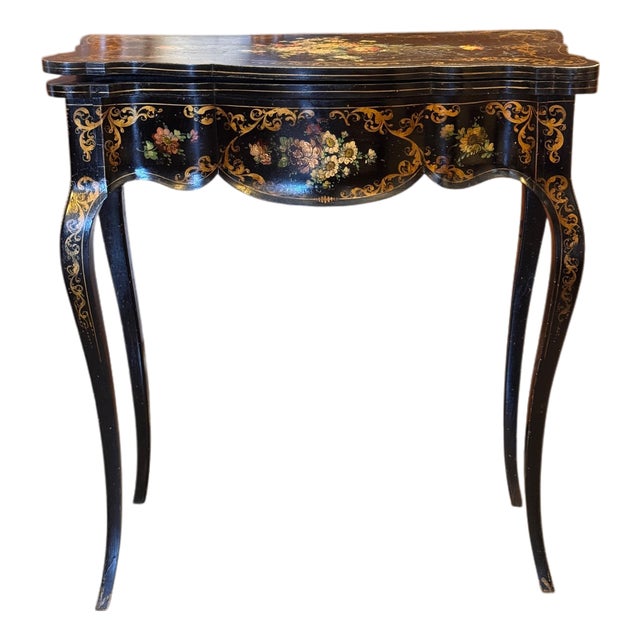 19th Century Black Lacquer Game Table For Sale