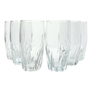 Anchor Hocking “Central Park, Clear” 6 Highball Tumbler Drinking Glasses For Sale