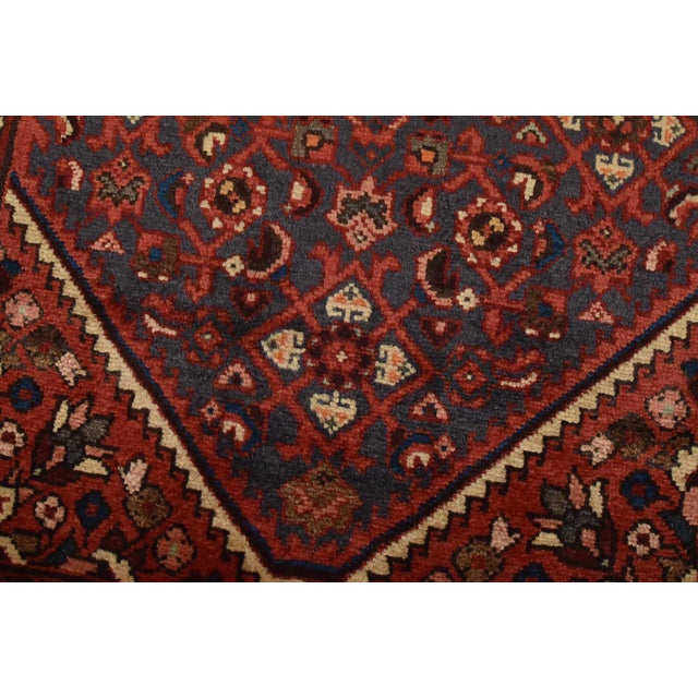 Hamedan Runner 3’8” X 9’10” Blue Wool Vintage Tribal Hand-Knotted Rug For Sale - Image 4 of 13