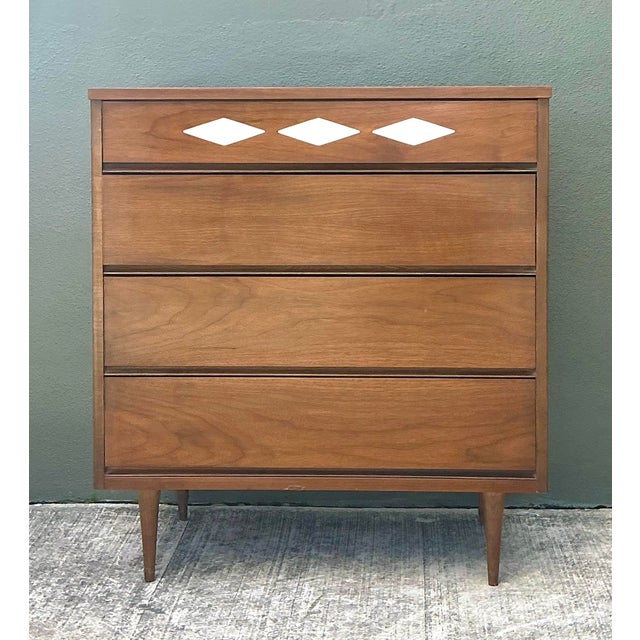 Vintage MCM Bassett Interchangeable Diamond Tall Chest of Drawers For Sale - Image 11 of 12