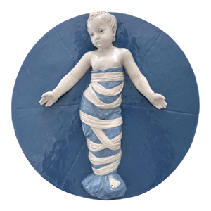 Early 20th Century The Foundling Della Robbia Italian Ceramic Wall Plaque by Cantagalli