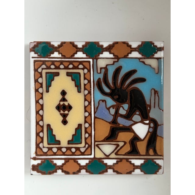Wood Vintage Earthtones Trademarked Set of 2 "KoKopelli" Southwestern Ceramic Tile Art Coasters For Sale - Image 7 of 9
