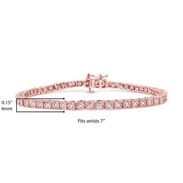 Metal 10K Rose Gold Plated .925 Sterling Silver 1.0 Cttw Miracle-Set Diamond Round Faceted Bezel Tennis Bracelet (I-J Color, I3 Clarity) - 9" For Sale - Image 7 of 7