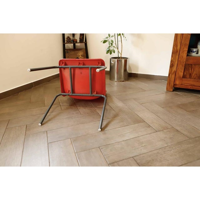 Metal Set of Red Plastic Chairs with Metal Frame, 1980s For Sale - Image 7 of 9