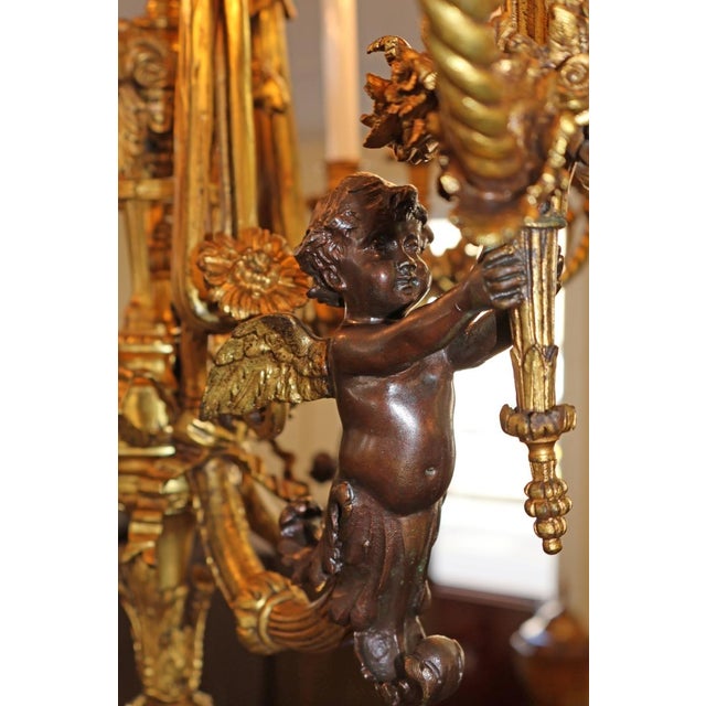 Late 19th Century French Belle Epoque Bronze Putti Cherub 9 Light Chandelier For Sale - Image 13 of 18
