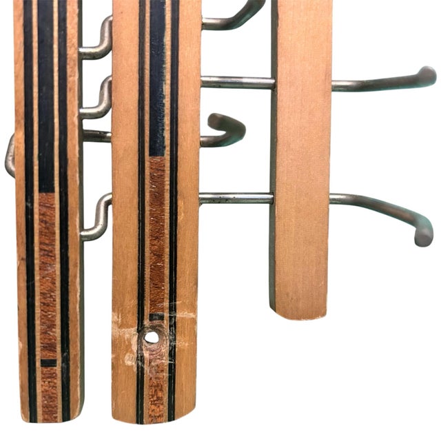 Wood Vintage Tie Scarf Belt Necklaces Wall Mount Organizer Wood Brass 29 Hooks Adjustable For Sale - Image 7 of 8