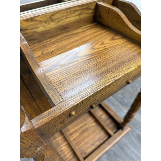 Vintage Late 20th Colonial Revival Style Traditional Style Century Oak Hall Tree For Sale In Kansas City - Image 6 of 11