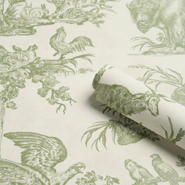 SAMPLE - Schumacher Western Toile Wallpaper In Olive For Sale In New York - Image 6 of 7