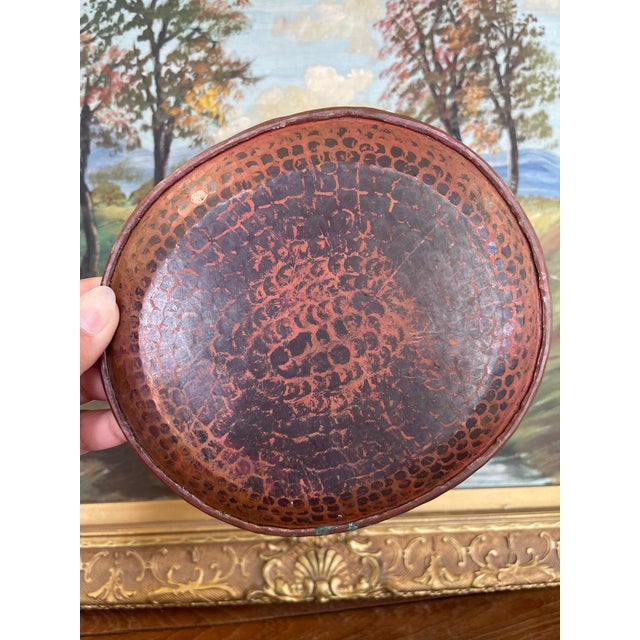 Vintage Hand-Hammered Copper Plate With Patina. For Sale - Image 4 of 10