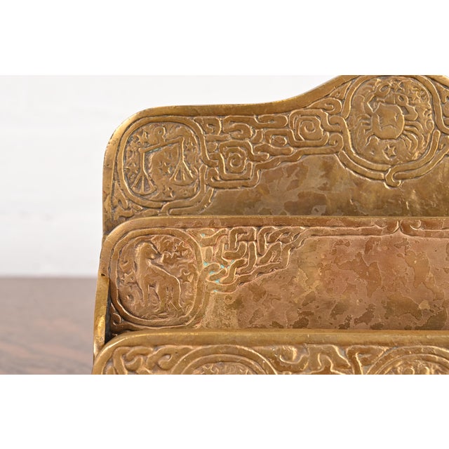 Tiffany Studios New York Zodiac Pattern Bronze Doré Letter Rack For Sale In South Bend - Image 6 of 12