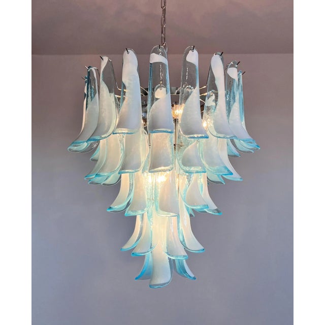 Italian Murano Style Chandelier, 52 Blue Glass Petals in 5 Levels For Sale - Image 9 of 12