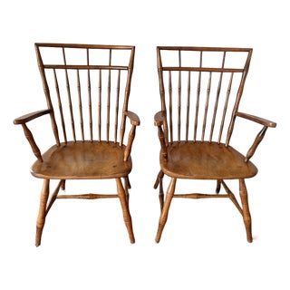 Pair Ethan Allen Birdcage Arm Chairs Cherry Wood Windsors For Sale