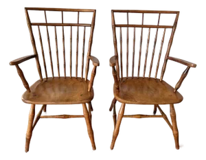 Pair Ethan Allen Birdcage Arm Chairs Cherry Wood Windsors
