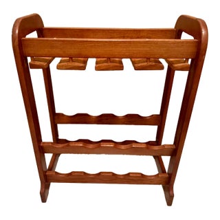 Handmade Wooden Wine Rack & Wine Glass Holder — Vintage For Sale