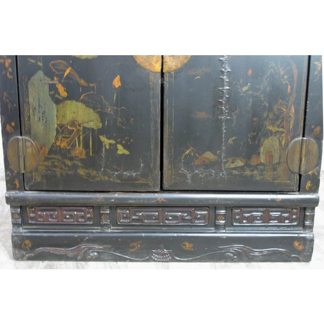 Wood Mid 19 Century Hand Painted Antique Chinese Cabinet For Sale - Image 7 of 11