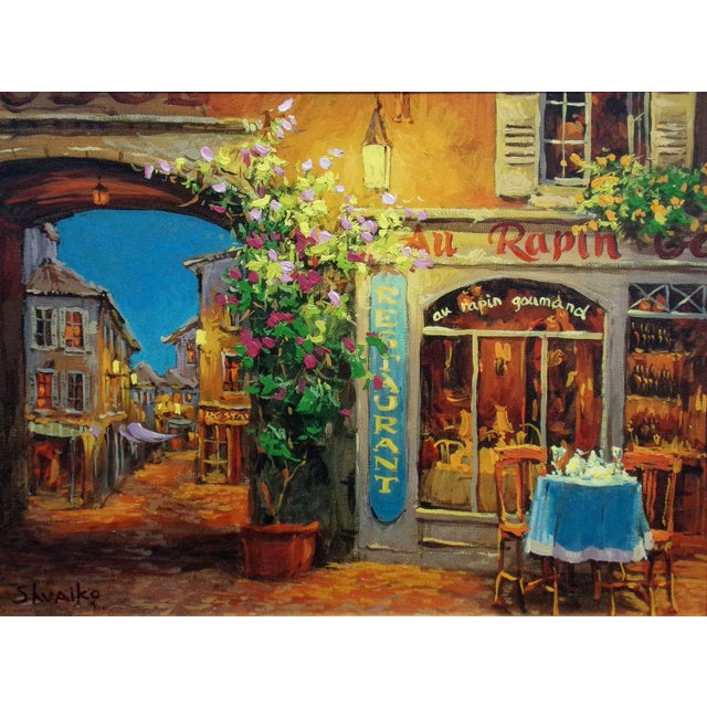 Impressionist Viktor Shvaiko Au Rapin Restaurant Hand Embellished Signed Art Serigraph Canvas* For Sale - Image 3 of 5