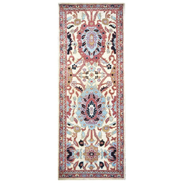 Afghan Sultanabad Wool 3x7 Blue, Ivory & Rust Handmade Area Rug #1143663 For Sale