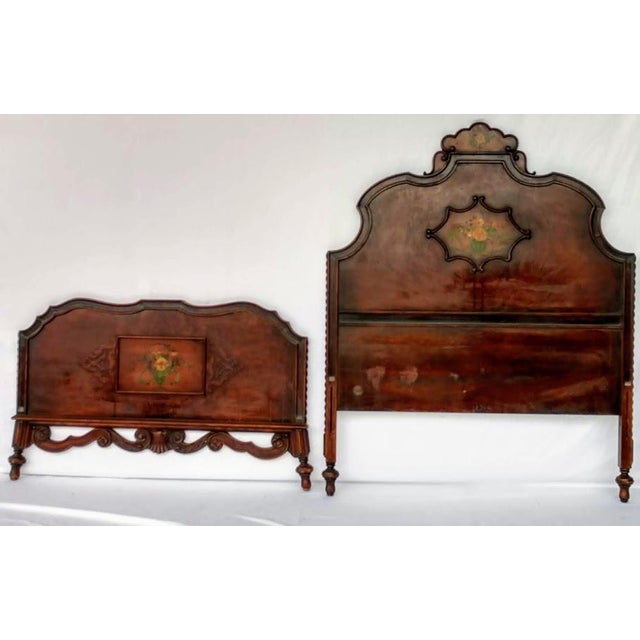 Sligh Furniture Co Hand Painted & Carved Twin Headboard and Footboard