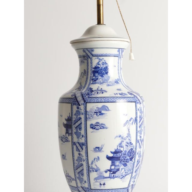 French Blue and White Willow Porcelain Table Lamp by Louis Drimmer for Limoges For Sale - Image 10 of 14