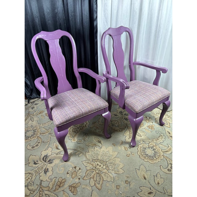 Wood Hollywood Regency Custom Lilac Lacquered Queen Anne Dining Chairs - Set of 8 For Sale - Image 7 of 8