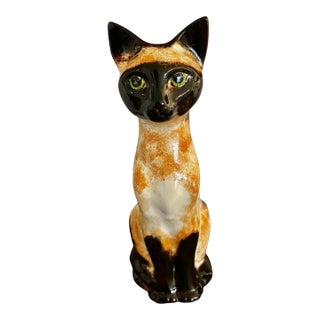 Vintage 1978 Large Ceramic Siamese Cat, Signed For Sale