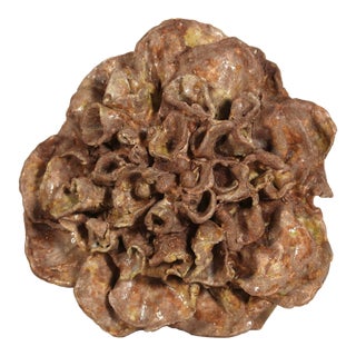 Large Organic Brutalist Studio Pottery Ceramic Flower Wall Sculpture in Earth Tones For Sale