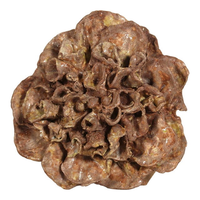 Large Organic Brutalist Studio Pottery Ceramic Flower Wall Sculpture in Earth Tones For Sale