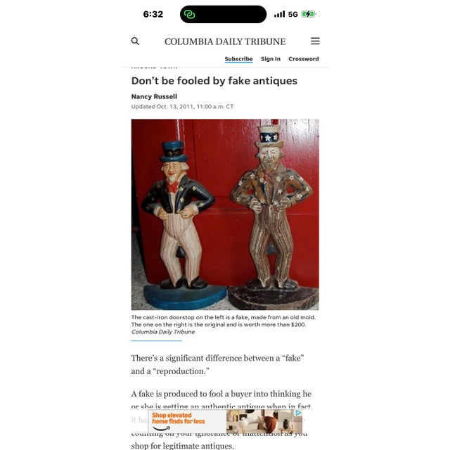 Metal Original 1940's Large Cast Iron Uncle Sam Doorstop Patriotic Americana DoorStop For Sale - Image 7 of 7